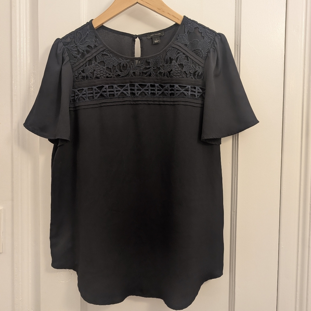 Ann Taylor Navy Lace Detail Blouse